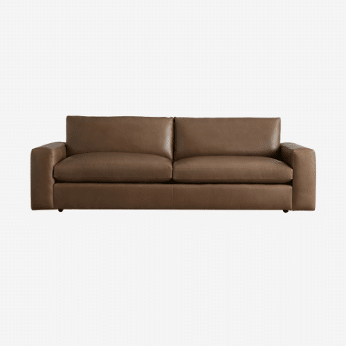 Arhaus Kipton wide arm leather sofa in brown leather